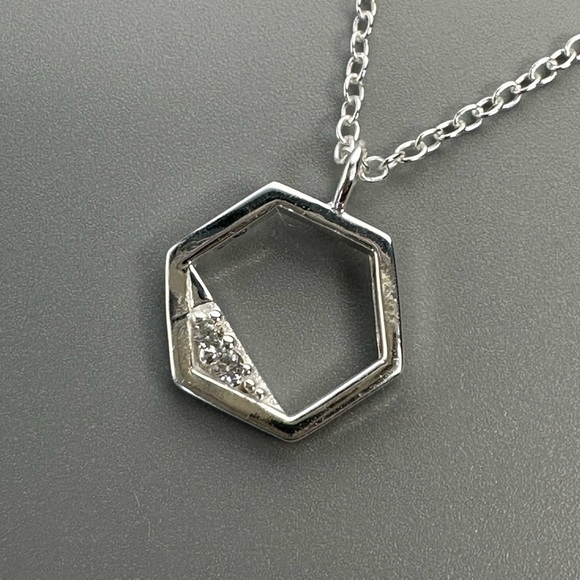 Silver Hexagon Necklace with Cubic Zirconia - Picture 6 of 10